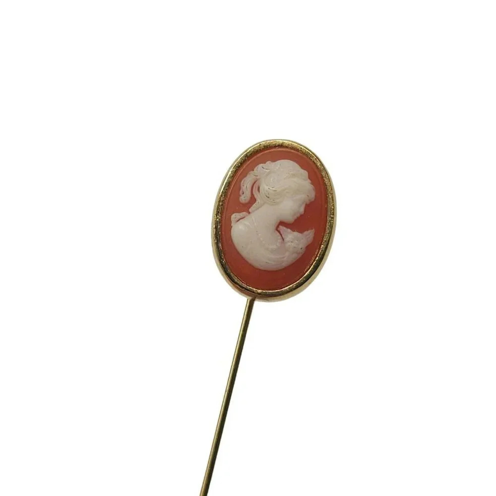 Trifari Pink Acrylic Cameo Stick Pin Gold Tone Vintage